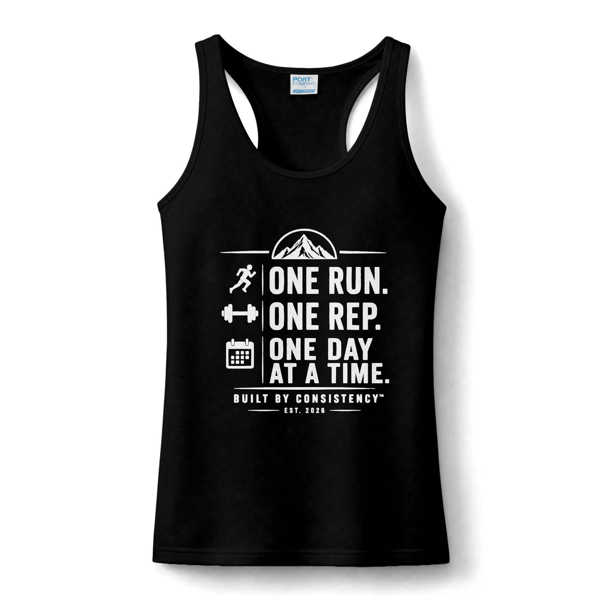 Running Tank Top — "One Run. One Rep. One Day at a Time." Motivational Women's Performance Tank