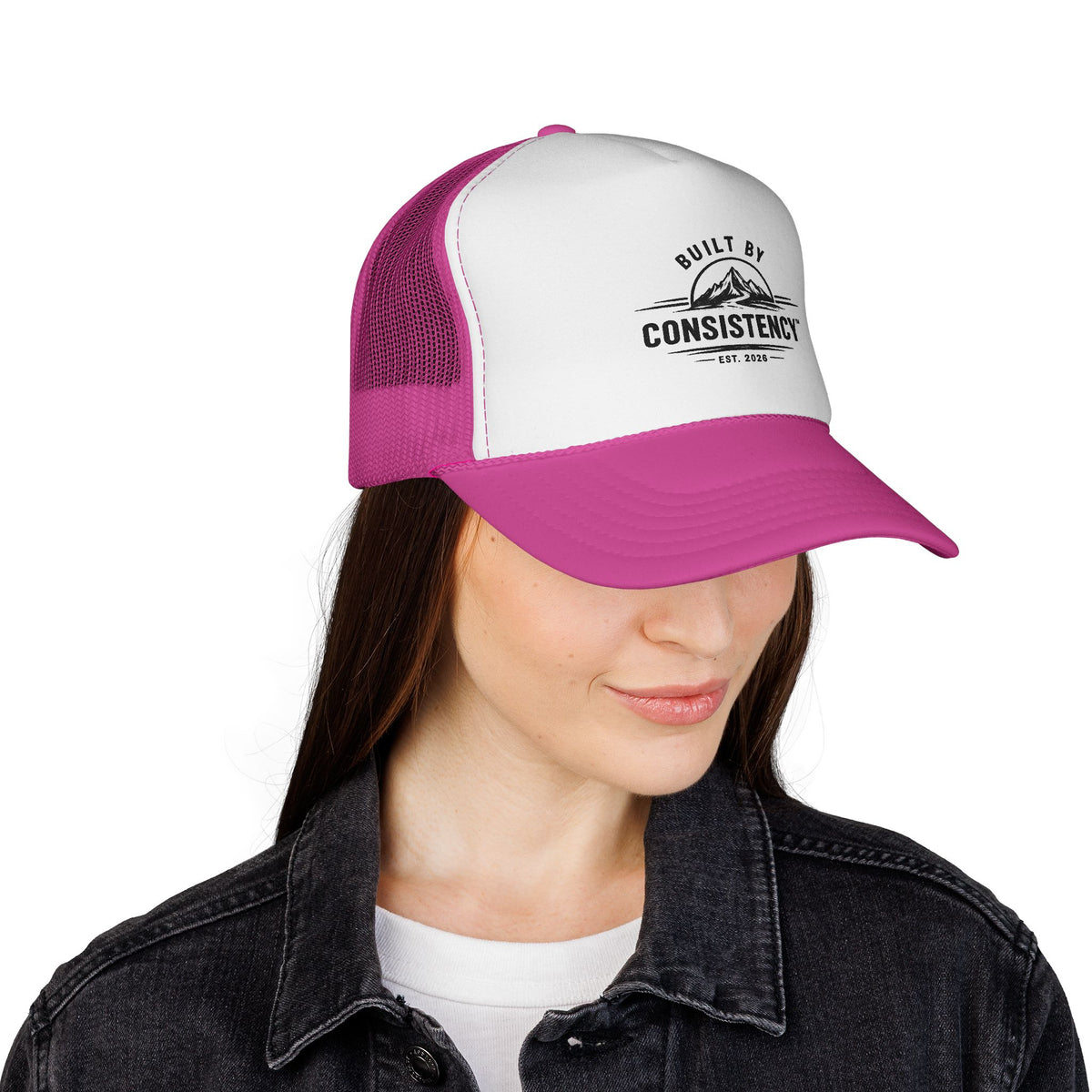Built By Consistency Trucker Hat — Motivational Outdoor Mesh Cap