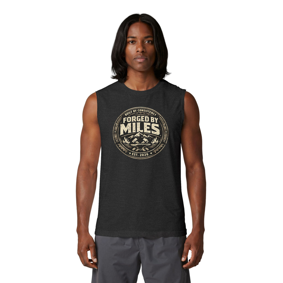 Forged by Miles Muscle Tank — Adventure Mountains Graphic Tank Top