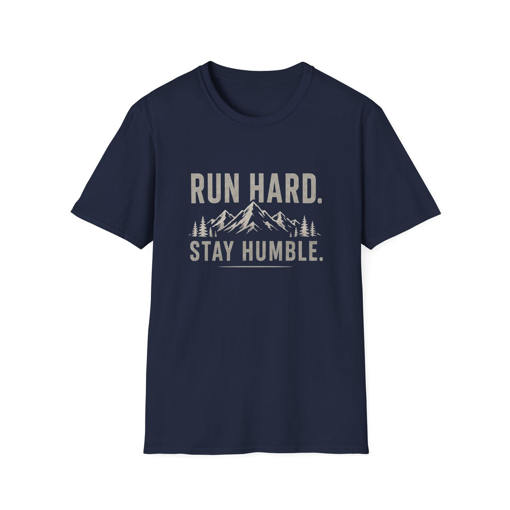 Run Hard Stay Humble Mountain T‑Shirt — Motivational Running Tee