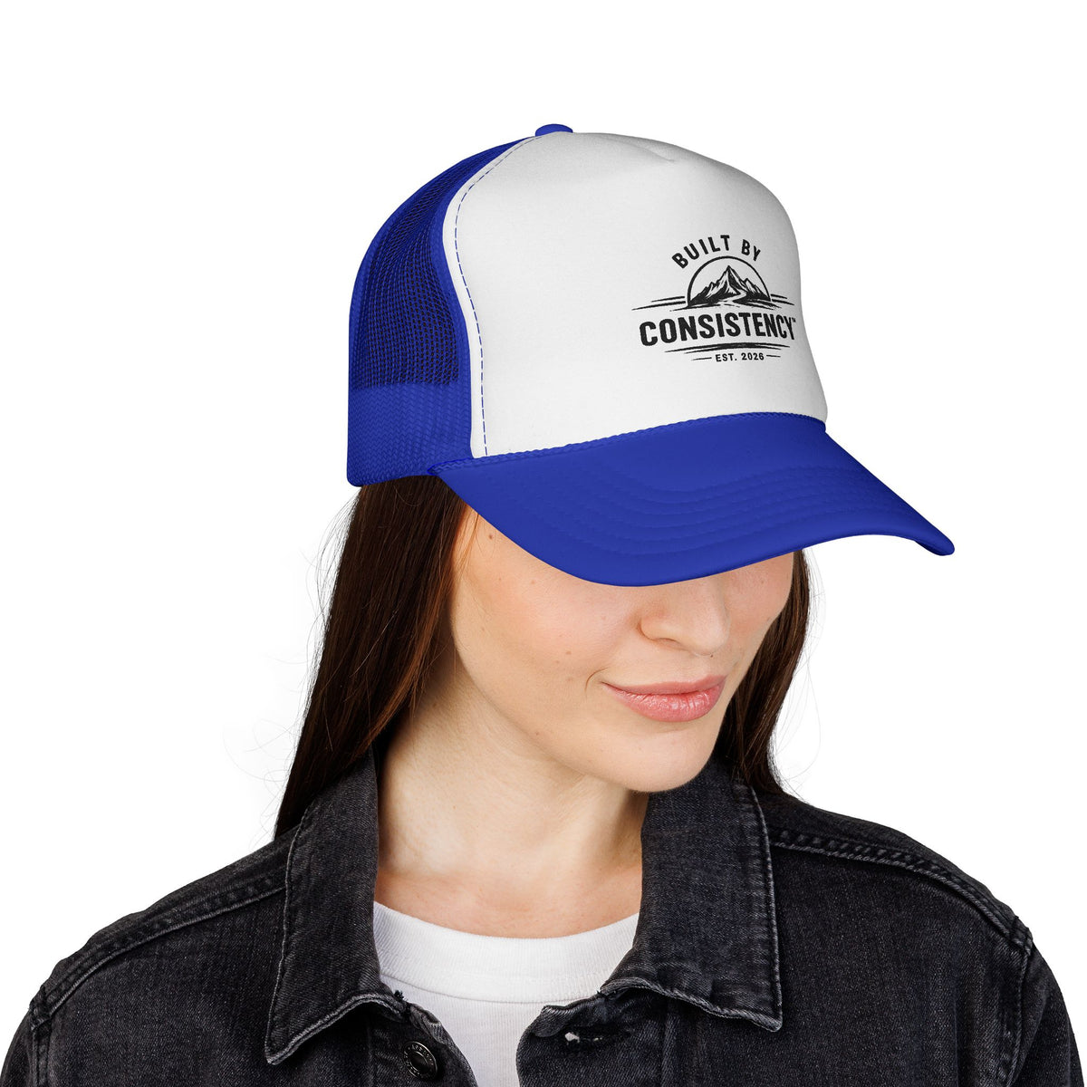 Built By Consistency Trucker Hat — Motivational Outdoor Mesh Cap