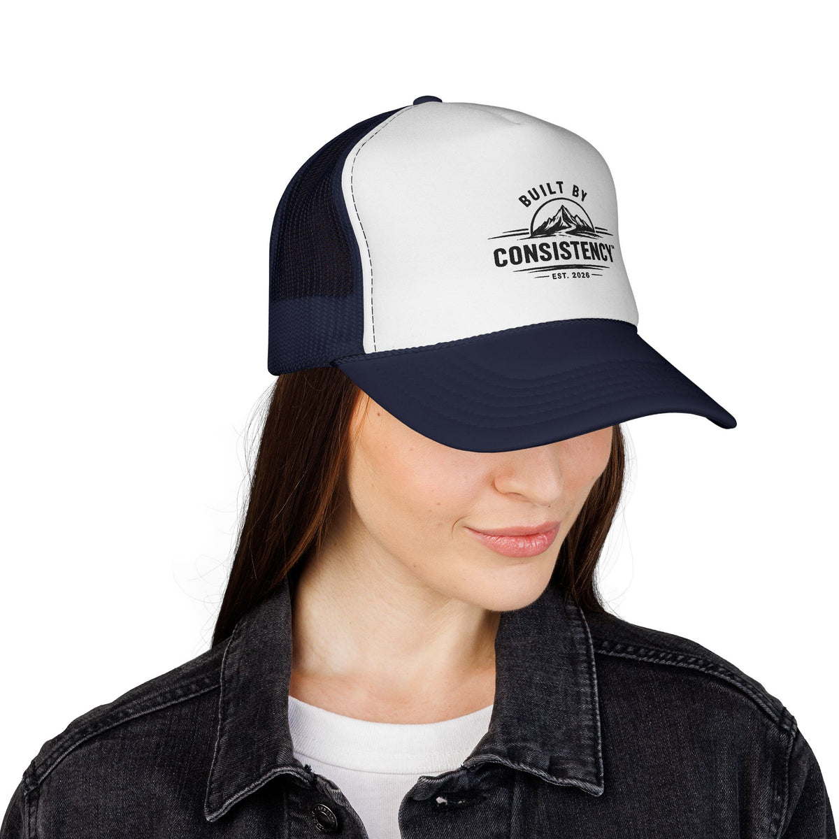 Built By Consistency Trucker Hat — Motivational Outdoor Mesh Cap
