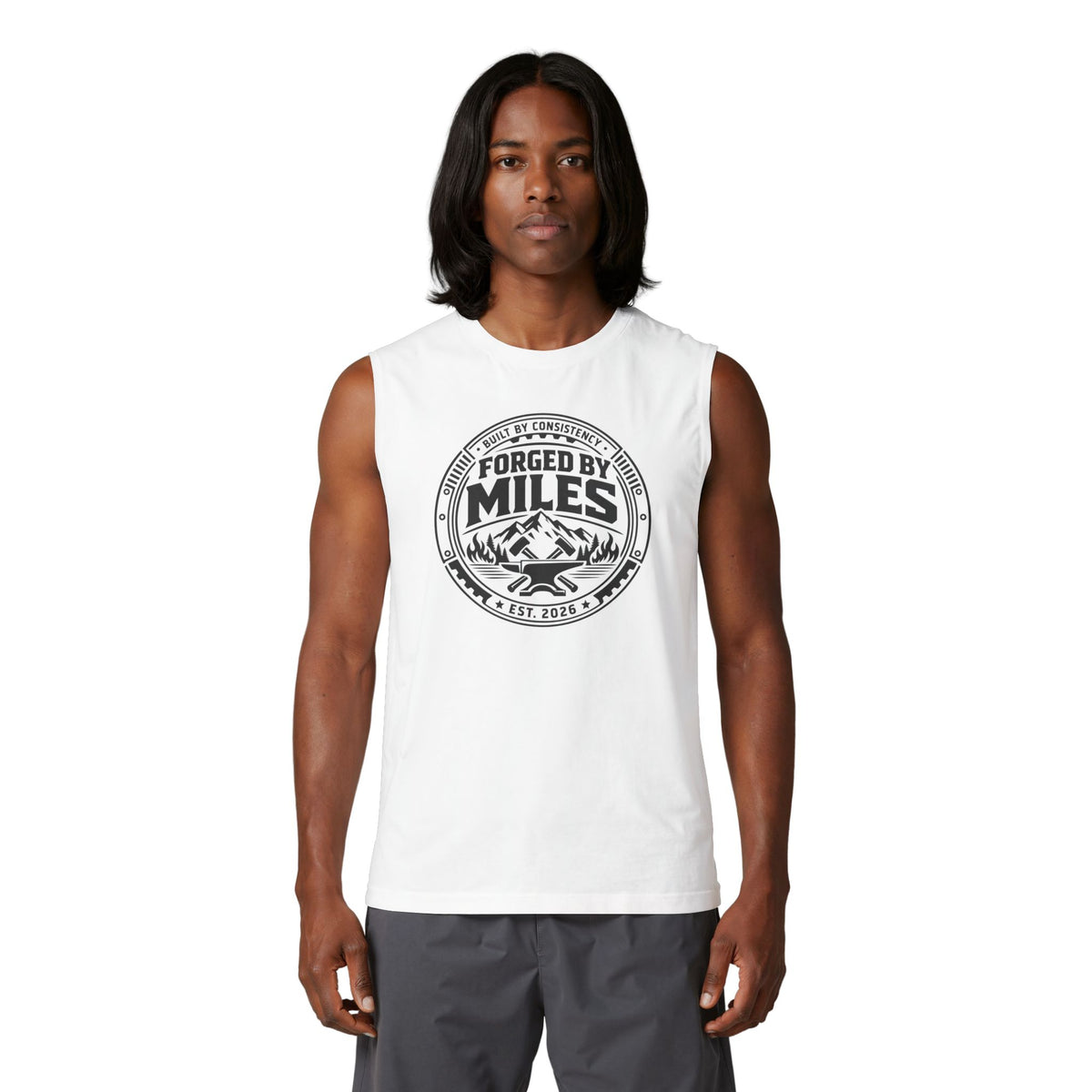 Forged by Miles Muscle Tank — Adventure Mountains Graphic Tank Top