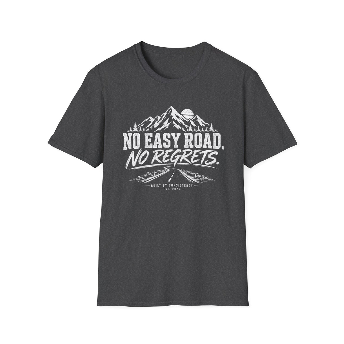 No Easy Road, No Regrets Mountain T-Shirt — Adventure Outdoor Graphic Tee