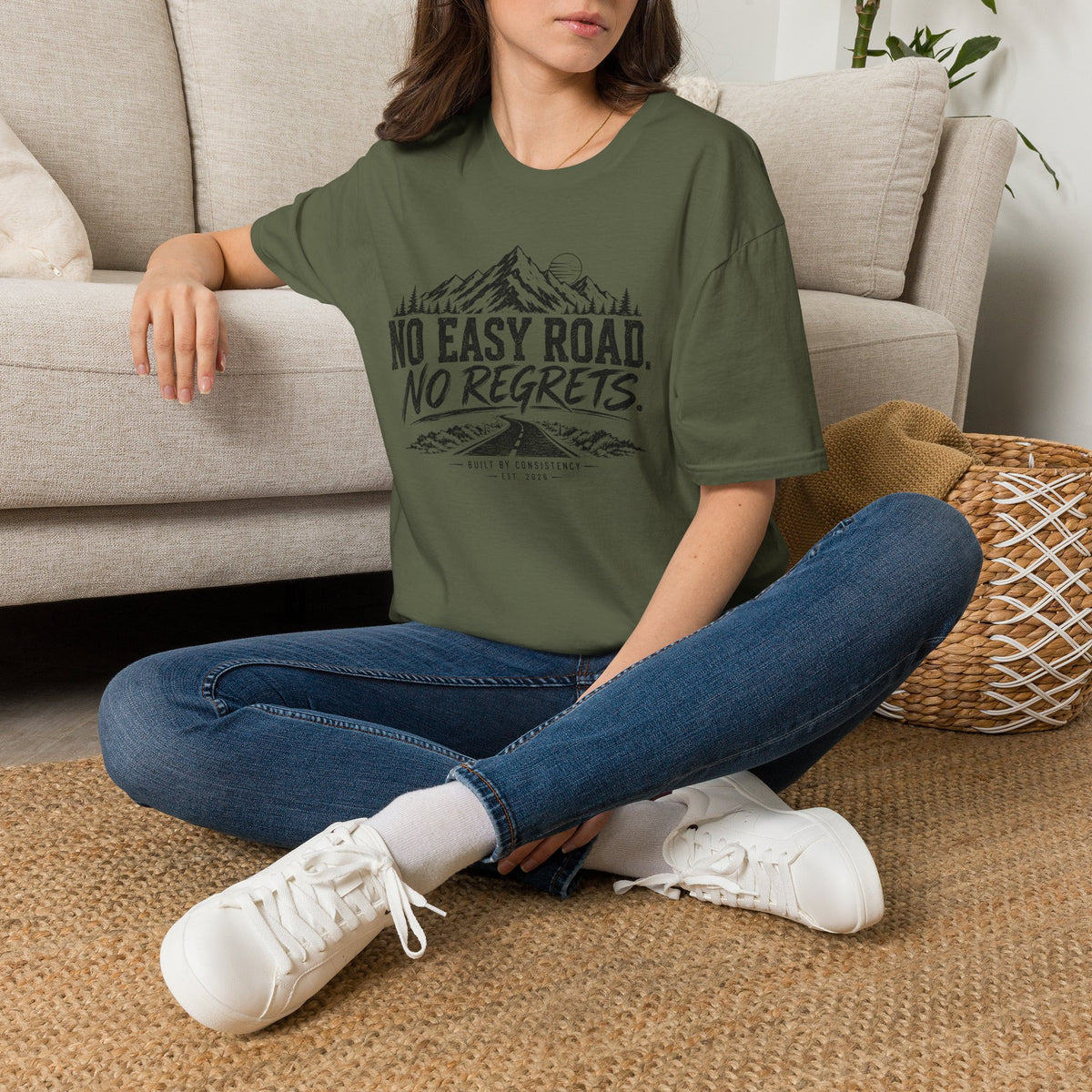 No Easy Road, No Regrets Mountain T-Shirt — Adventure Outdoor Graphic Tee