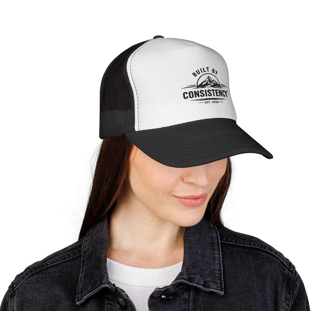 Built By Consistency Trucker Hat — Motivational Outdoor Mesh Cap