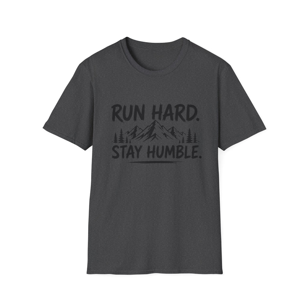 Run Hard Stay Humble Mountain T‑Shirt — Motivational Running Tee