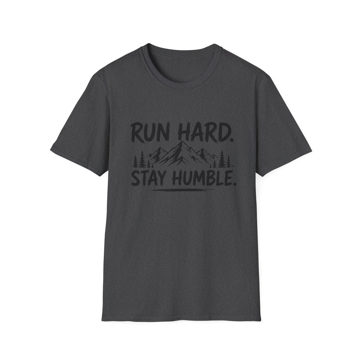 Run Hard Stay Humble Mountain T‑Shirt — Motivational Running Tee