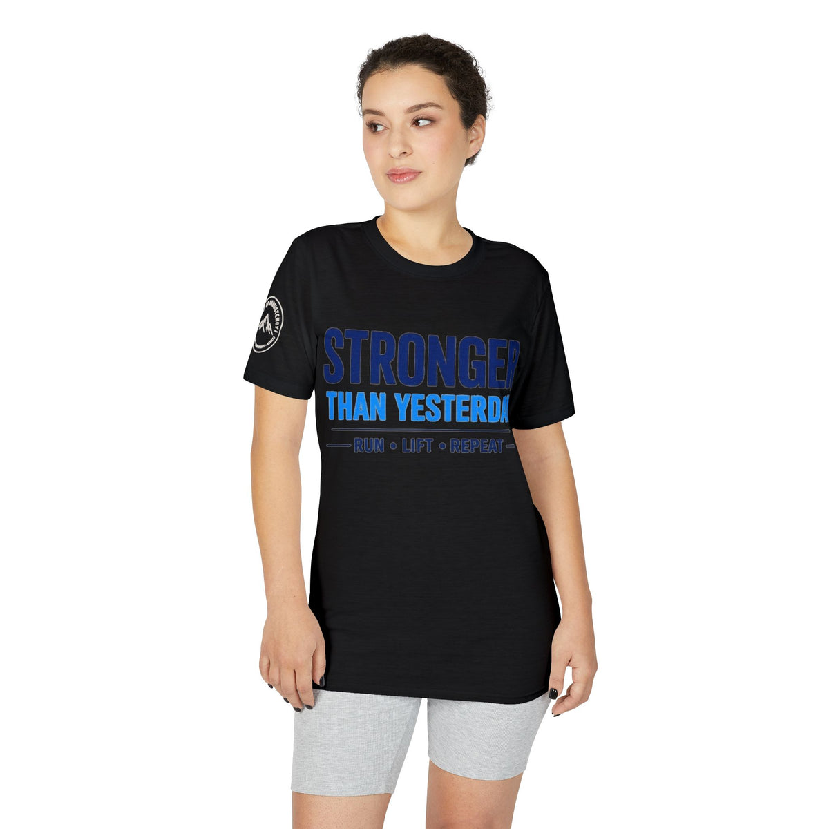 Stronger Than Yesterday Tee — Run, Lift, Repeat Motivational Fitness Shirt