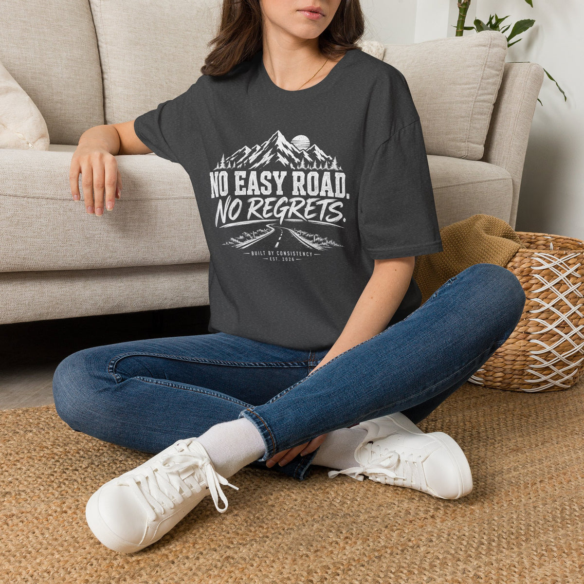 No Easy Road, No Regrets Mountain T-Shirt — Adventure Outdoor Graphic Tee