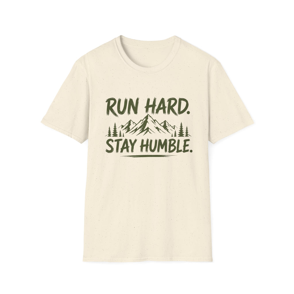 Run Hard Stay Humble Mountain T‑Shirt — Motivational Running Tee