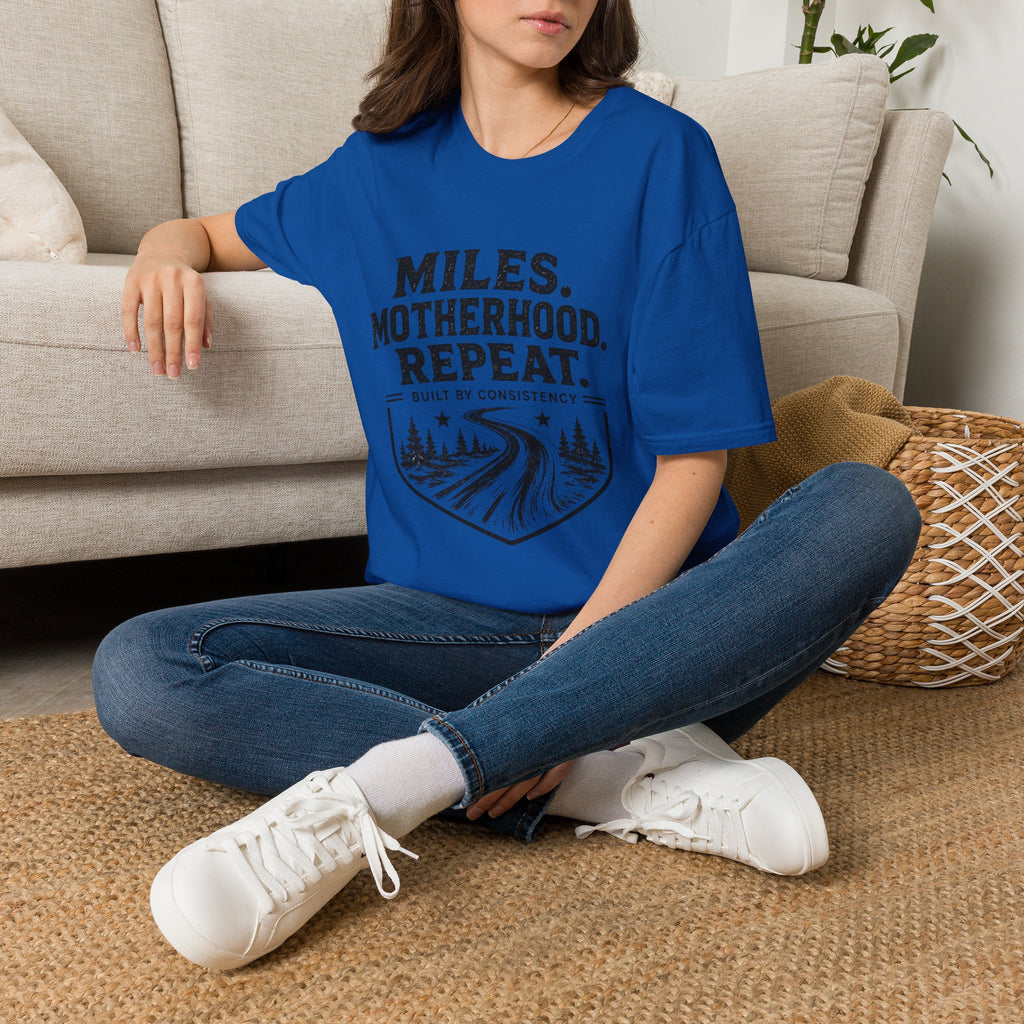 Miles. Motherhood. Repeat. T-Shirt — Inspirational Running Mom Tee