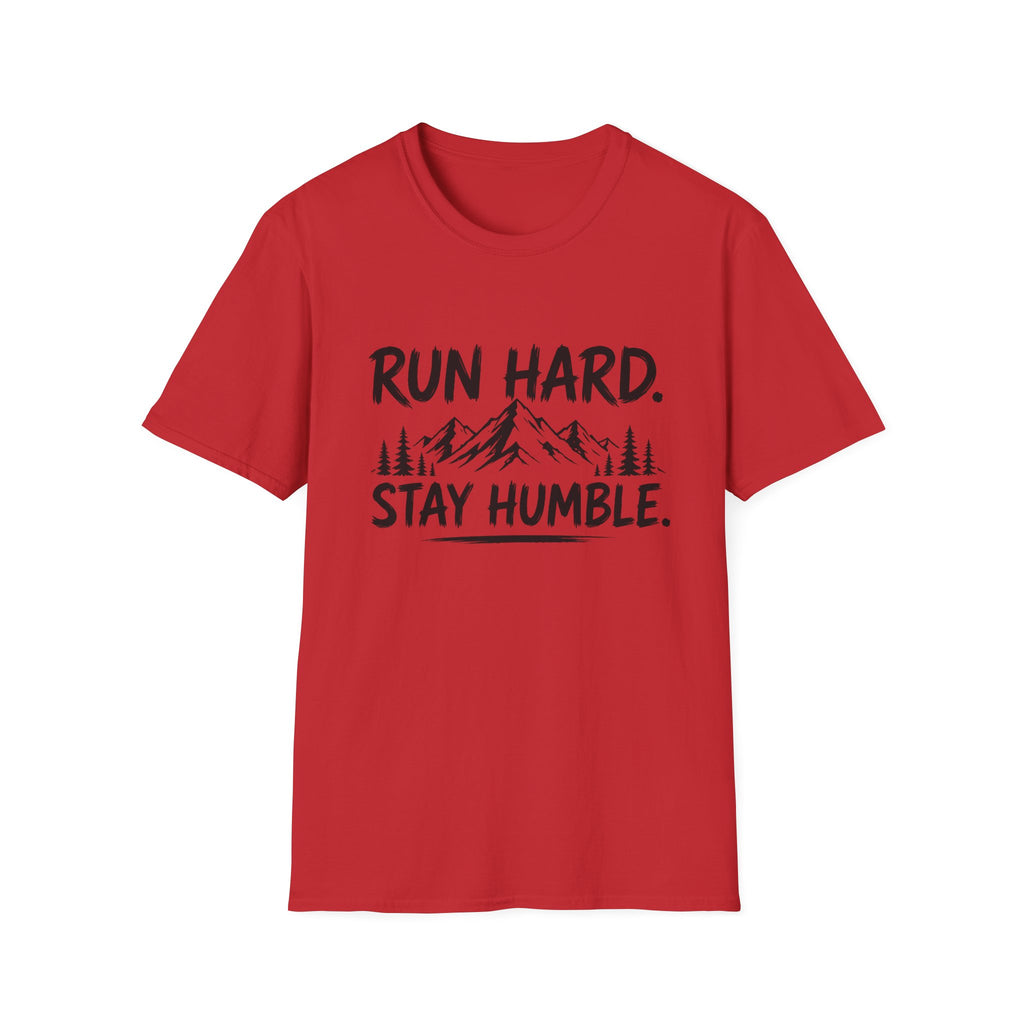 Run Hard Stay Humble Mountain T‑Shirt — Motivational Running Tee