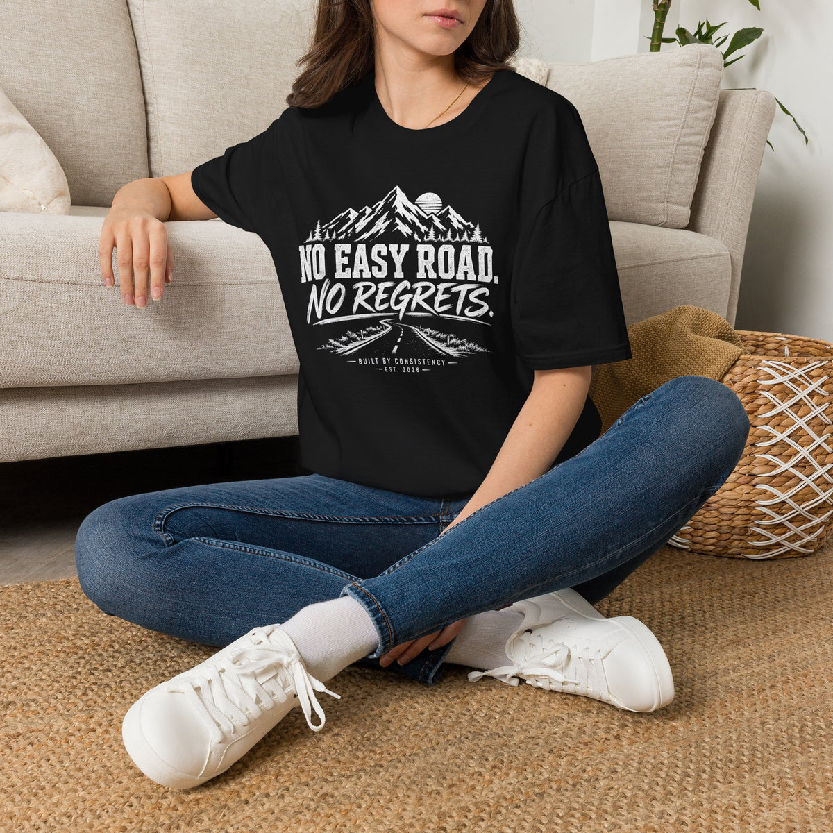 No Easy Road, No Regrets Mountain T-Shirt — Adventure Outdoor Graphic Tee