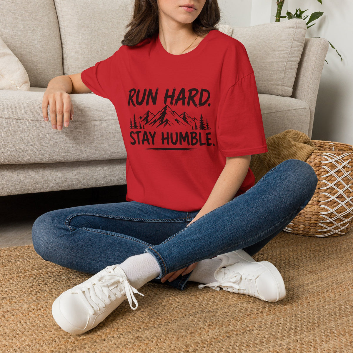 Run Hard Stay Humble Mountain T‑Shirt — Motivational Running Tee