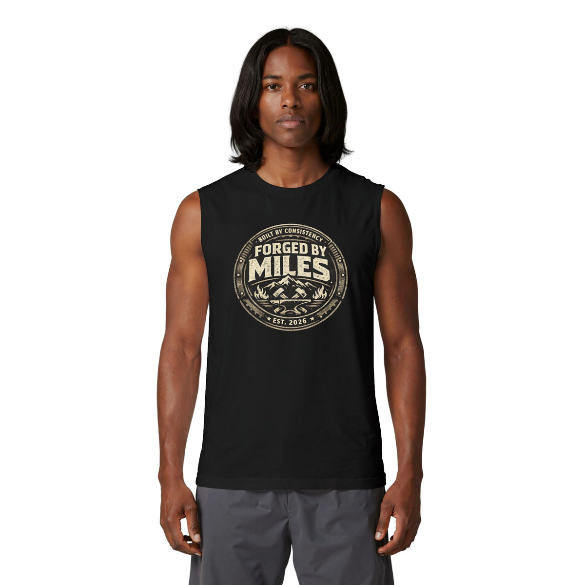 Forged by Miles Muscle Tank — Adventure Mountains Graphic Tank Top