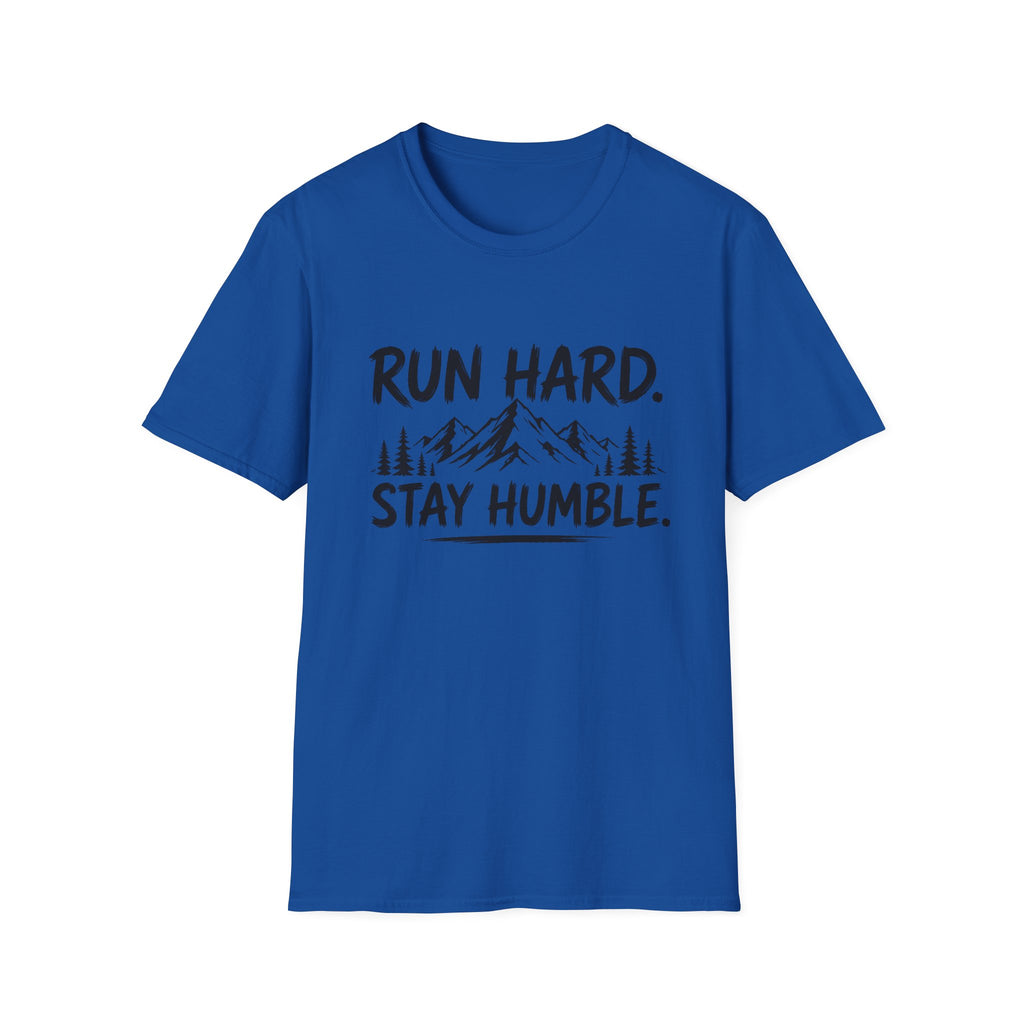 Run Hard Stay Humble Mountain T‑Shirt — Motivational Running Tee