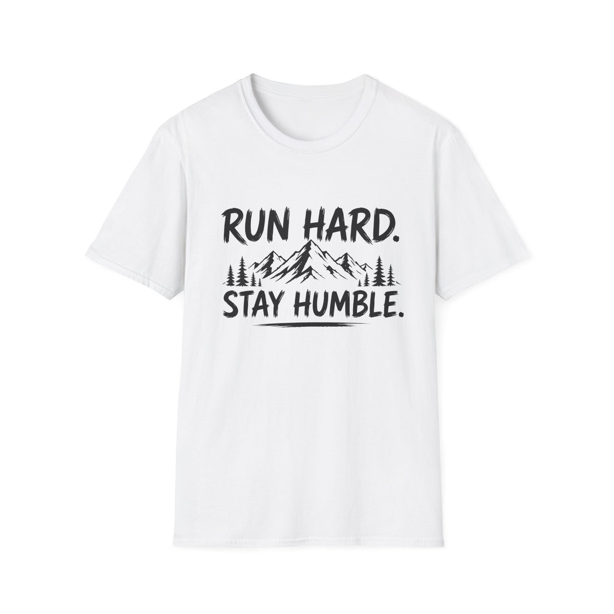 Run Hard Stay Humble Mountain T‑Shirt — Motivational Running Tee