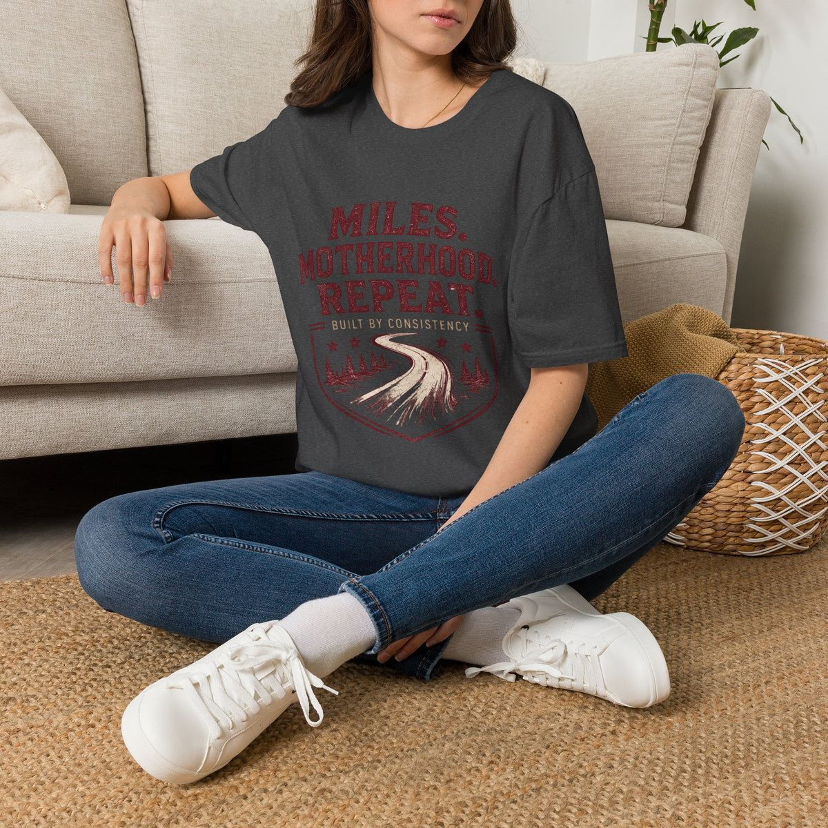 Miles. Motherhood. Repeat. T-Shirt — Inspirational Running Mom Tee