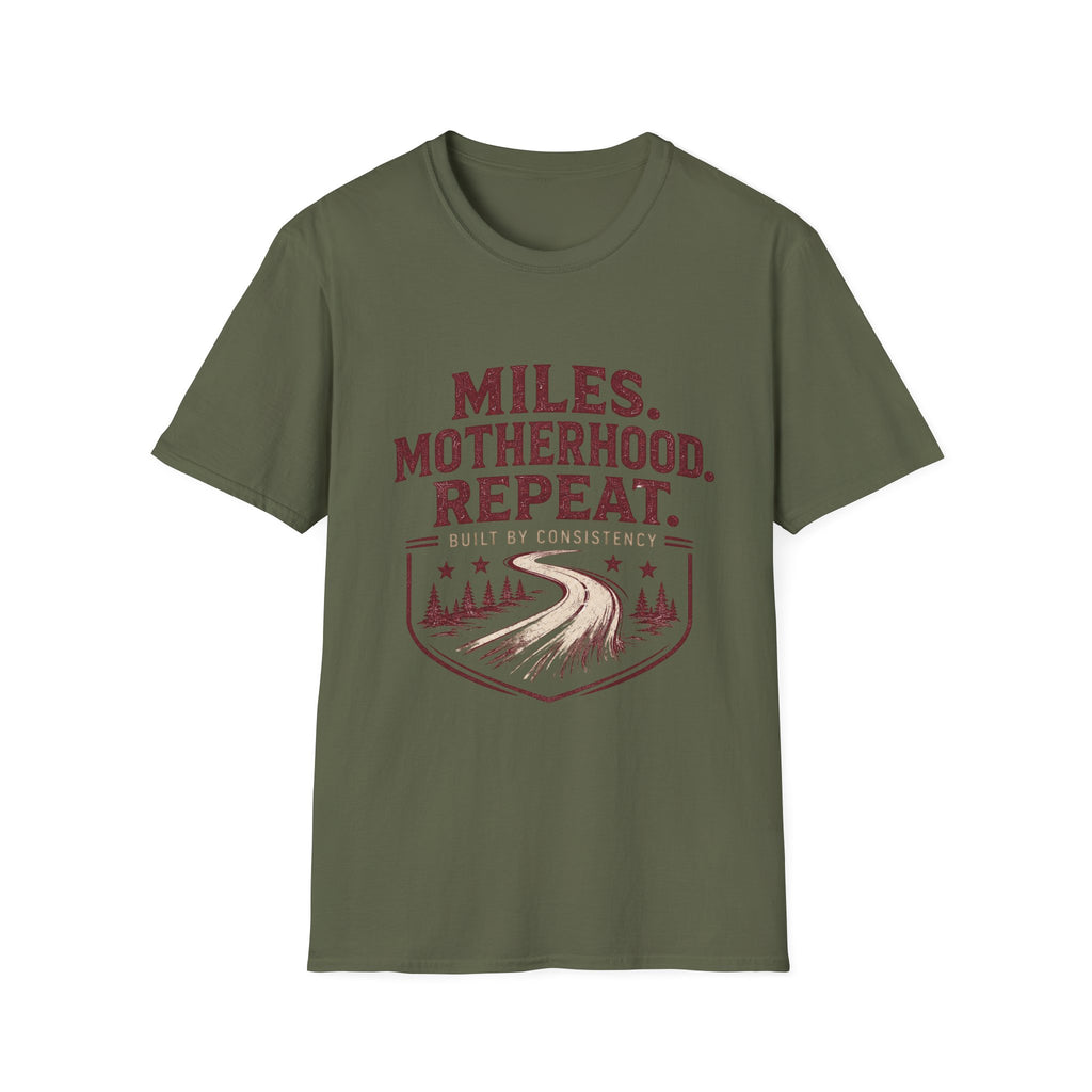 Miles. Motherhood. Repeat. T-Shirt — Inspirational Running Mom Tee