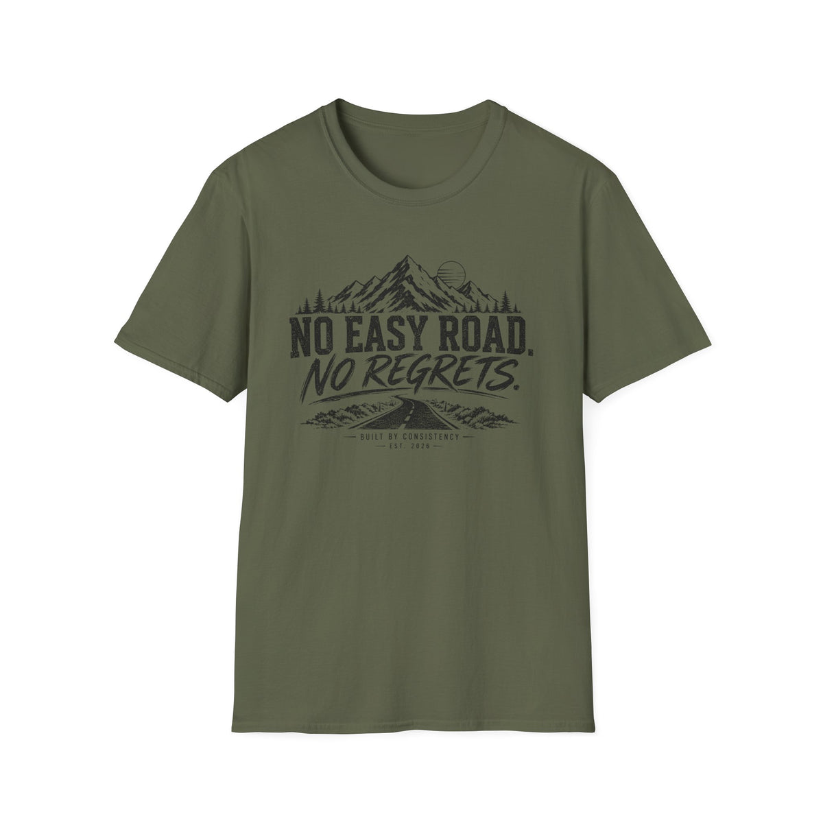 No Easy Road, No Regrets Mountain T-Shirt — Adventure Outdoor Graphic Tee