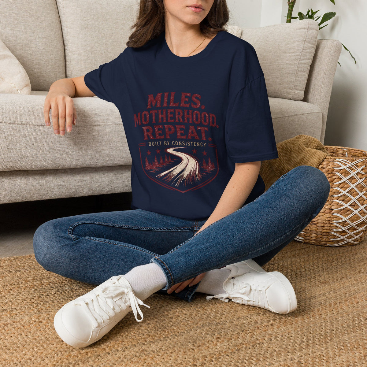 Miles. Motherhood. Repeat. T-Shirt — Inspirational Running Mom Tee