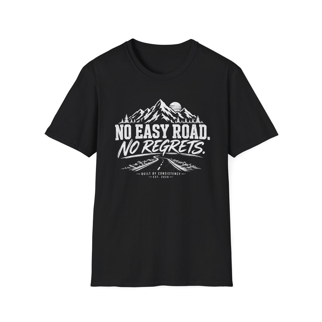 No Easy Road, No Regrets Mountain T-Shirt — Adventure Outdoor Graphic Tee
