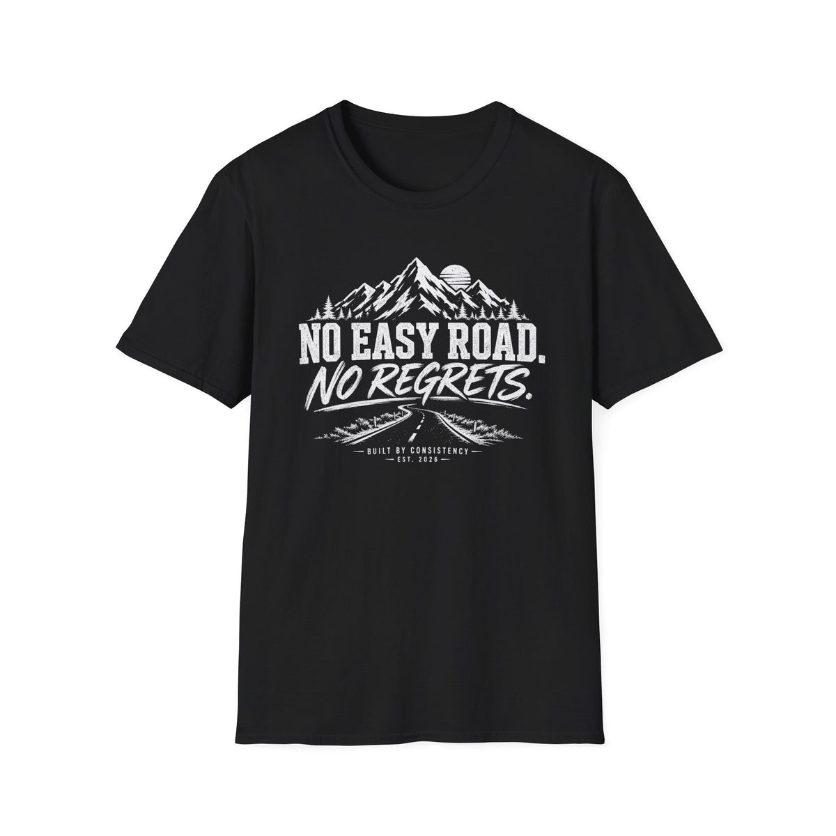 No Easy Road, No Regrets Mountain T-Shirt — Adventure Outdoor Graphic Tee